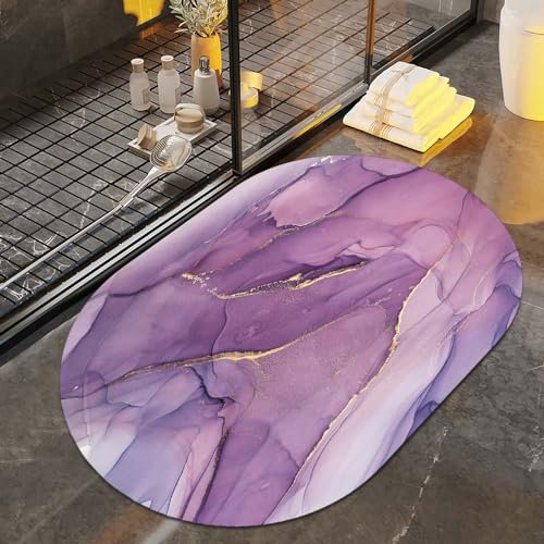 Badvorleger aus violettem Marmor, sehr saugfähig, ultradünn, flaches Profil, rutschfest, schnell trocknend, waschbar, Teppich für die Vorderseite der Badewanne, Duschraum, Waschbecken (61 x 40,6 cm