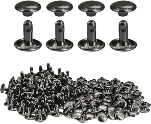 ciciment 100 Set Leather Rivets 9 * 9mm Double Cap Tubular Copper Metal Studs for DIY Leather Craft Clothes Bag Shoes Decoration(Black)