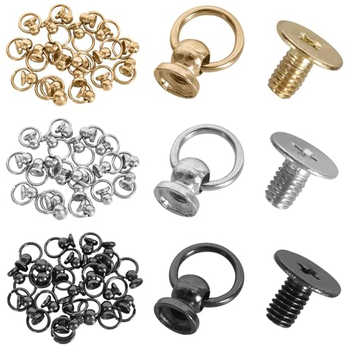 Zimoer 60 Piezas Cabeza de Anillo Redondo Remache, 8 mm Cuero Artesanía Remache de Metal Tornillos DIY, Anillo de Metal O-Ring Remaches, para Artesanía de Cuero Monedero Caja del Teléfono Bolso