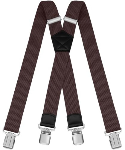 HNOOM Hosenträger für Herren Damen: Breit 3.8 cm, Einstellbar und Elastisch Arbeitshose Hosenträger, 4 Starken Metall Clip, X Form, Einheitsgröße für Männer und Frauen (Kaffee)