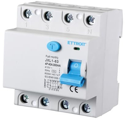 A2ZWORLD Interruttore Differenziale Puro, 4P 300mA 6kA 415VAC, Salvavita Differenziale, Occupa 4 Moduli DIN, RCCB 4P 300mA C40 40A