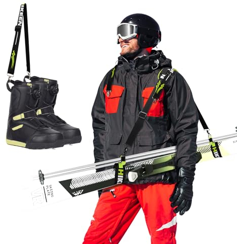 BOOSTEADY Ski Tragegurt und Stöcke Tragegurt, Skigurt Stockträger Schultergurte mit rutschfesten verstellbaren Schultergurten & Metallschnalle Tragegurte für Skiträger Stöcke Stiefel (1)