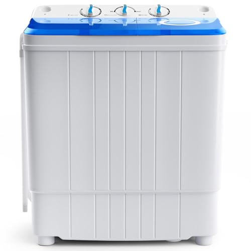 TANGZON Twin Tub Washing Machine, 10.5/8.5/4.5KG Portable Washer and Spin Dryer Combo with Timer Control, Compact Washer for Camping Dorm Caravan RV, 7.5/6.5/3.5KG Washer 3/2/1KG Drying (4.5KG, Blue)