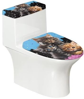 Kathyboom Toilet Lid Cover Set of 2 Tank Lid Covers Dust Stain Resistant Soft Toilet Seat Covers Fit Most Round and Elongated Toilet Keep Bathroom Clean, Candy Cats