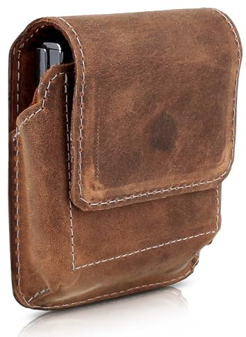 XiRRiX Handytasche Gürtel - Klapphandy Gürteltasche Herren - universal Smartphone vertikal Tasche mit Magnetverschluss - Handy Holster aus echtem Leder