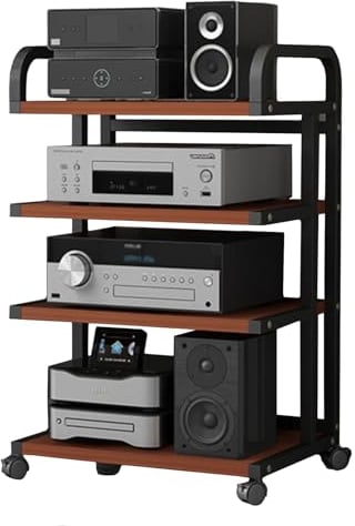Audio Rack Hifi Regal Stereoschränke Mit Braunem Plattenspieler-Regal, 3 4 5 Tier AV Media Stand Component Audio Rack Tower Für Heim/Büro/Theater, Audio Video Dvd Spieler Halter(Size:4 tier 50x40x85.5