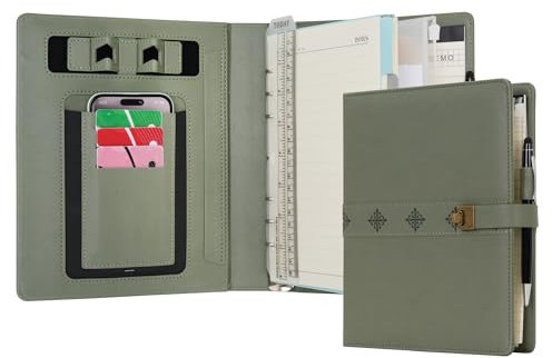WASON A5 Cuaderno diario carpeta de cuero sintético con bolígrafo papel recargable portapapeles extraíble bloc de notas para oficina viajes escuela de planificador (Verde)