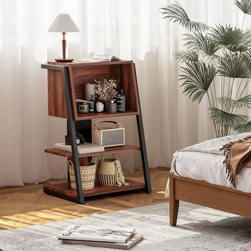 Fenge Bookshelf 4 Tiers Organizer Shelf, Multifunctional Storage Cabinet fit Printer Stand, Hifi, Record Player, Freestanding Open Display Shelves for Bedroom, Living Room, Office, Kitchen, Brown