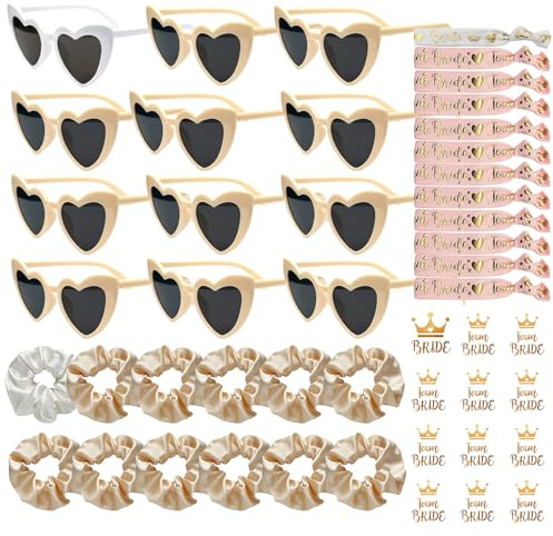 48 Pièces Lunettes en Forme de Coeur Bracelets Team Bride Autocollants Kit,Lunettes Evjf 12 Paires,Bracelets Team Bride Lunette,Accessoire de Costume pour DéCoration de Mariage