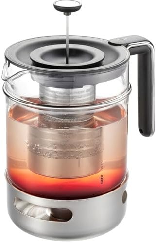 GEFU Teekanne T-PREP 1.500 ml mit Stövchen | Borosilikatglas & Edelstahl | Brüh-Stopp-Funktion, mikrofeiner Filter, hitzebeständig