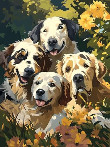 Malen Nach Zahlen Erwachsene Tier Hund 30x40cm DIY Handgemalt Ölgemälde Kit für Anfänger und Erwachsene, inklusive Knitterfreie Leinwand, Pinsel und Acrylfarben-Haus Dekoration (Rahmenlos) H-46