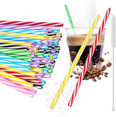 Lot de 100 pailles réutilisables, en plastique, avec brosse à paille, épaisses, pour smoothies, jus, cocktails, boissons chaudes (22,9 cm de long, 2,8 cm de diamètre)