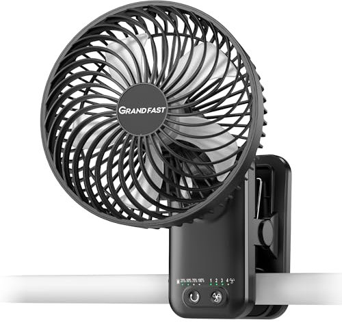 7 Inch Clip-On Fan for Grow Tent, Rechargeable Battery Powered, 42H Run, Adjustble Tile, 4 Speed, Quiet & Auto Oscillating Green House Fan with Strong Clamp for Hydroponic Ventilation Plant Grow