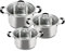 AKH HOUSEWARE Stock Pot Casserole Dish - Large Heavy Duty Stainless Steel Stockpot with Lid & Silver Mirror Coated, Soft Touch Silicone Handle (28cm+30cm+32cm (Set of 3))
