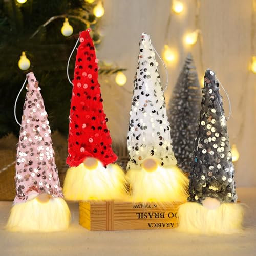 Jognee LED Weihnachtsdeko Wichtel, 4 Set Weihnachtswichtel Figuren, Weihnachtsmann Santa GNOME, Weihnachtsdekoration im Wohnzimmer und Schlafzimmer, Geschenke für Kinder