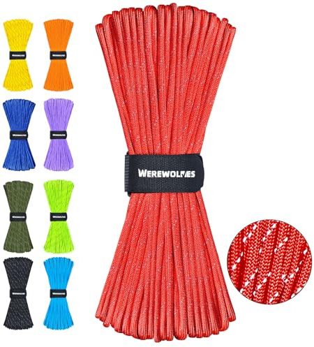 WEREWOLVES Corde de parachute réfléchissante 7 brins de type III 4 mm | Paracorde 550 30,5 m réfléchissante pour tente, camping, randonnée, pêche, survie, corde à linge, projets de bricolage