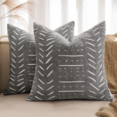 MIULEE 2er Kissenbezug 40x40 Hellgrau Chenille Boho Kissenbezüge Kissenhülle Sofakissen dekokissen zierkissen Elegantes Design für Couch Sofa Wohnzimmer