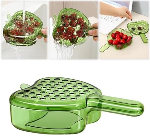Multifunctional Fruit and Vegetable Washing Bowl with Lid, Fruit Drainer Container with Handle, 2 in 1 Drainer and Strainer, MiniPlastic Colander, Berry and Tomato Grape Washer
