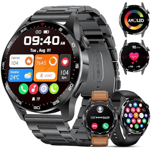 FOXBOX Smartwatch Herren Bluetooth Telefonfunktion,120+ Sport Modi Smart Watch mit Herzfrequenz Kalorien Blutsauerstoff Schlafmonitor,Android iOS 400mAh Schwarz