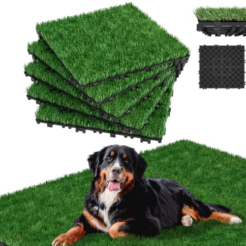 Froadp Grasfliese Set 11 Stück Kunstrasenteppich 30x30 cm Kunstrasen Rasenteppich Outdoor 4cm Dicke Rasenfliesen Immergrün Grasmatte Künstlicher Rasen Bodenbelag für Garten Terrasse Balkon, 1㎡