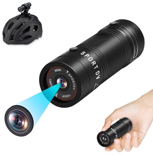 Tebetu Mini Deportes Cámara 1080P & 120°, Cámara de Vídeo para Motocicleta y Bicicleta, IP65 Impermeable Videocámara de Casco para Todo Tipo de Cascos y Manillares de Bicicleta con Micrófono Interno