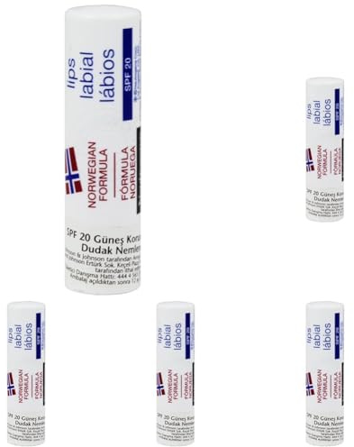Neutrogena Norwegische Formel Lippenpflege, Classic, für trockene Lippen, mit LSF 20, 4.8g (Packung mit 5)