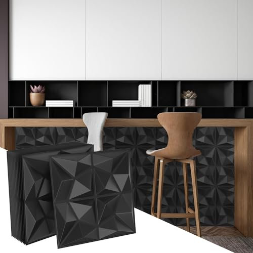 XMTECH 3D Wandpaneele 9m² Wandverkleidung Deckenpaneele Decke Deckenverkleidung Paneele Deckenplatten, Wanddeko Wandtattoos Wall Deko Panel 50x50 cm, Diamant Schwarz A
