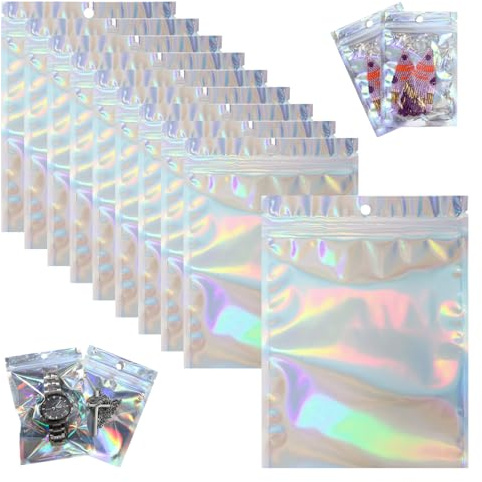 SYEYCW 100 Stück Mylar Bags, Wiederverschließbare Beutel, 6x10 cm, Silber, Kunststoff, Reißverschluss, Rechteckig, Lebensmittelaufbewahrung, Geschenkeverpackung