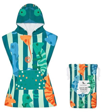 Dock & Bay Poncho mit Kapuze - Für Kinder - Super saugfähig, schnell trockend - Inklusive Tasche - Cabana - Karma Chameleon, Medium (Age 7-10)