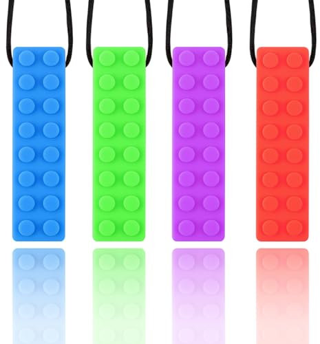 Vicloon Sensory Chew Necklace, 4 Pack Silicone Chew Necklace for Kids Toddlers, Food Grade Silicone Safe for Kids Teething, Silicone Rainbow Pendant Sticks Autism Chewing Toys Set Silicone Chewy Stic