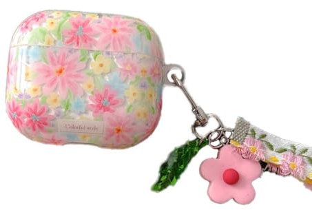 PIQIUZC Kompatibel mit AirPods 4 Hülle, niedliches Anmut rosa Blumenmuster, Headset-Schutzhüllen für Air Pod 4 (Blume-A)