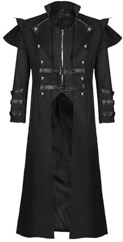 QEKFDOV Steampunk Herren Gothic Frack, Mittelalter Retro Jacke Halloween | 100% Polyesterfaser, Renaissance Jacke,Viktorianischen Palast Vintage Mantel, Vielseitig einsetzbar