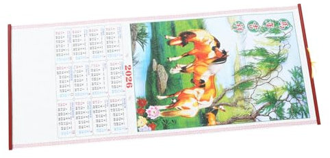 ARTIBETTER Chinesischer Wandkalender 2026, Tierkreis-pferdejahr, Rattan-schriftrolle, Monatsplaner Für Büro, Zuhause, Restaurant, Supermarkt, Für Neujahrsdekorationen