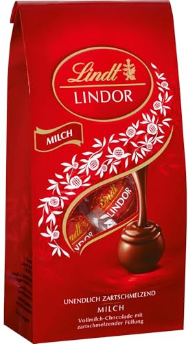 Lindt Schokolade | LINDOR Kugeln Vollmilch, 137g Beutel, Geschenk | ca. 10 Kugeln, Vollmilch Schokolade, zum Teilen & Verschenken, zartschmelzend, Genussmomente, Schokoladen-Geschenk
