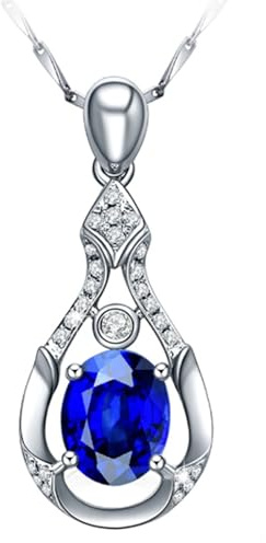 Mesnt Halskette Weißgold Damen, 18K Weißgold Collier für Frauen with 6x7.5mm Tansanit 1.45ct und Im Labor hergestellter Diamant