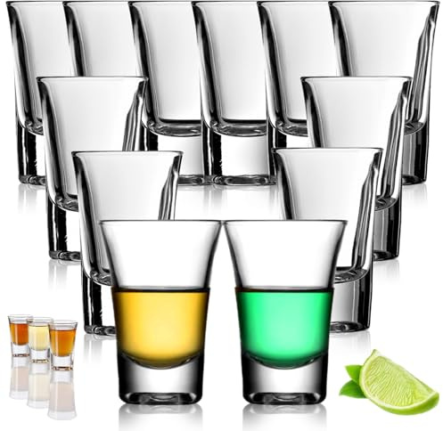 qhklew Heavy Base Shot Glasses - 30ml Clear Shot Glasses Set for Alcohol 12 Pack Mini Clear Crystal with Thick Base for Tequila Vodka Whisky Liqueurs Rum and Home Party Bar