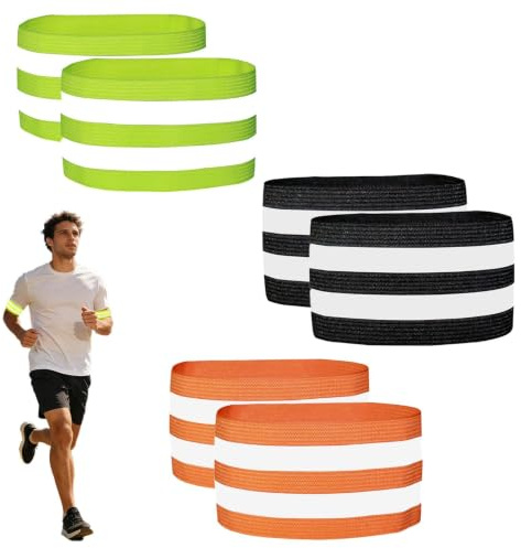 HAOXIZI 6 Stück Hosenklammer Fahrrad, Reflektorbänder Set elastisch, Reflektierende Bänder, Reflektierendes Armband, Hosenschutz Fahrrad, für Joggen, Outdoor, Wandern (Schwarz, Grün, Orange)