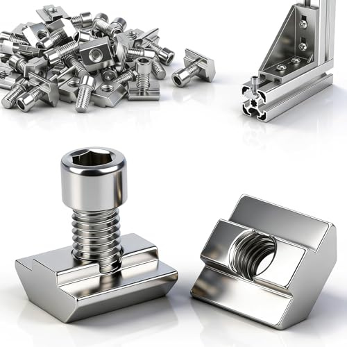mawmuaw 20 Piezas Tuercas Deslizantes M8 Set Tuerca de Ranura en T Serie 4040 Tuerca Deslizantes Carbono con Tornillos para Perfiles de Aluminio Riel Guía Solar Fotovoltaico