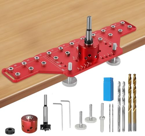 Regalstiftvorrichtung, 2 in 1 Scharniervorrichtung, Aluminium-Bohrführung mit 5mm, 1/4 Zoll Bohrern, 35-mm-Lochöffner, Selbstgeschlossene Klemmfunktion für Heimwerker, Holzbearbeitung Renovierungen
