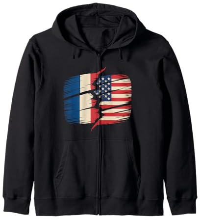 Drapeau français américain France USA Femmes Enfants Hommes Sweat à Capuche