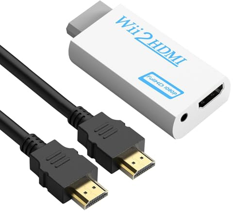 PaYuanRaoTi Wii to HDMI Adapter with 1.5m HDMI Cable, Wii HDMI Adapter Converter Supports 1080p 720p Video Audio Output, 3.5mm Jack, Plug and Play Wii Adapter to HDMI for Modern TV