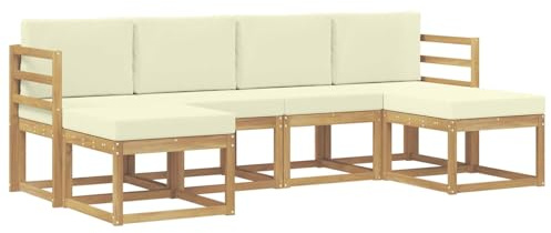 vidaXL Outdoor-Sofagarnitur mit Kissen 6 pcs Natur und Creme Polyester, Modernes, wetterfestes Sofa-Set für draußen, stylische Gartenmöbel, minimalistische Lounge für Coole Entspannung im Garten