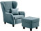 lifestyle4living - Moderner Ohrensessel mit Hocker – Große Auswahl an Stoffen und Farben - Gemütlicher Designer-Sessel im eleganten Landhaus-Stil, Blau