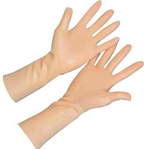 EXLATEX Rubber Secrets Short Latex Mixed Toes Wrist Gloves, Flesh, M-Wrist around-17cm.