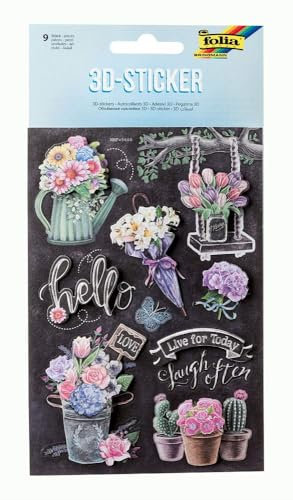 folia 19905 - 3D Sticker V, dreidimensionale Sticker aus Papier, 9 Stück, ideal geeignet zum Verzieren von Grußkarten, Bastelarbeiten und Scrapbooking