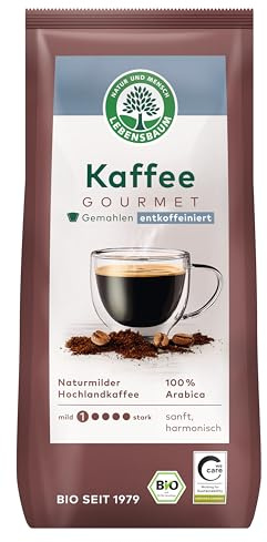 LEBENSBAUM gemahlener Kaffee Gourmet entkoffeiniert, Bio-Kaffee gemahlen, 100% Arabica, Intensität 1/5, sanft-harmonischer Genuss, 250 g