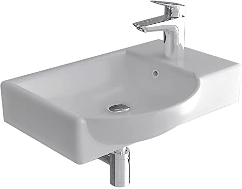 Alpenberger Waschbecken 45 cm Breite mit Überlauf | Designer Lavabo Miniwaschbecken | Toilettenwaschbecken mit Links Bad Spülbecken | Hängewaschbecken für Gäste WC | Wand- & Einbauwaschbecken