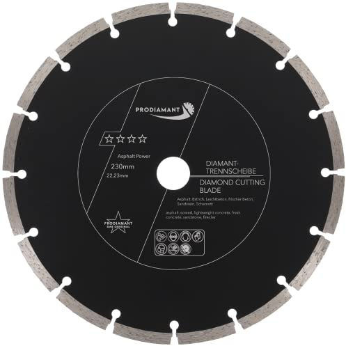PRODIAMANT Disco da taglio diamantato 230 mm x 22,2 mm abrasivo per asfalto, massetto, calcestruzzo leggero, calcestruzzo fresco, arenaria e argilla refrattaria