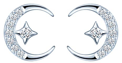 MicVivien Boucle d'oreille lune et étoile Clous d’Oreilles en argent 925 orné zircon brillant Boucles d'oreilles à tiges élégante pour femme fille