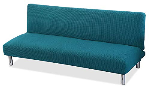 VanderHOME Sofabezug Ohne Armlehne Elastischer Sofaüberwurf Armlose Jacquard Stretch Sofa Überzug rutschfeste Schlafsofa Bezug für Klappcouch Ohne Armlehnen (Blau Grün)